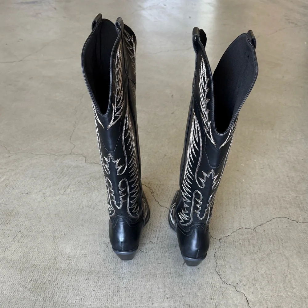 ASOS DESIGN / Chester contrast stitch western knee boot / black - Picture 9 of 17